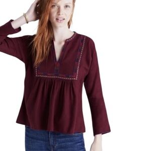 Madewell Embroidered Boheme Popover Shirt Peasant Top Size M